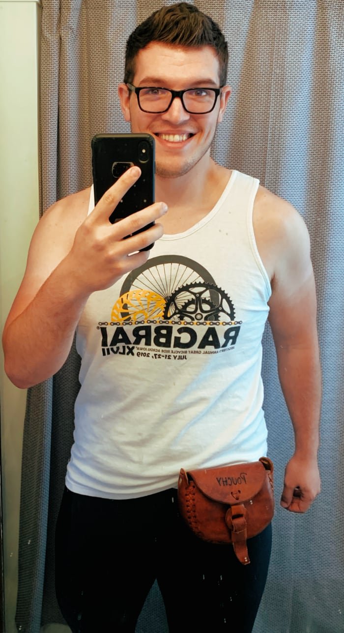 Me wearing a RAGBRAI 2019 tank top