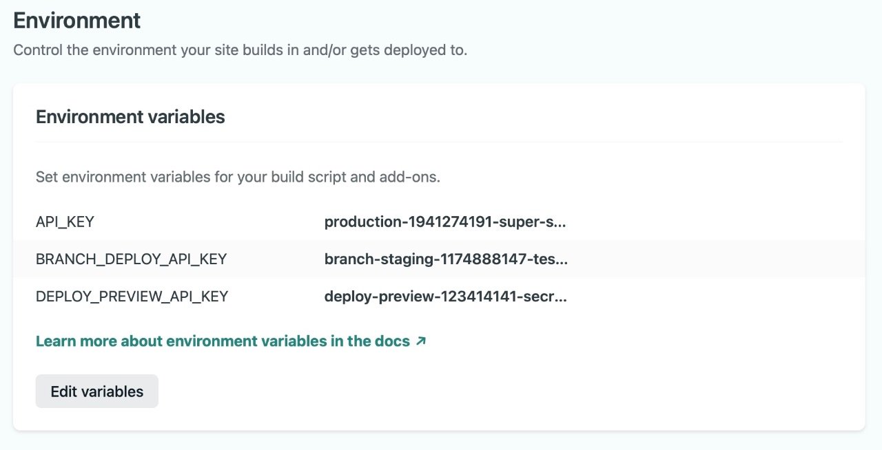 Showing the multiple configured API keys per-environment, each environment using a different key value