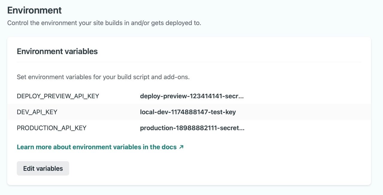 Showing the multiple configured API keys per-environment, each environment using a different key value