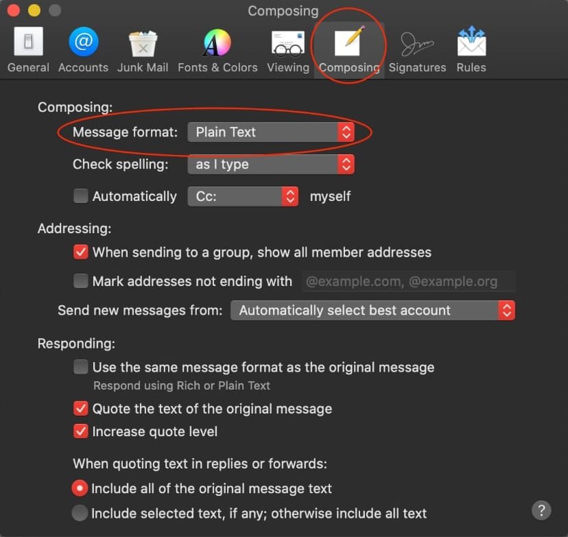 The preferences panel of macOS Mail