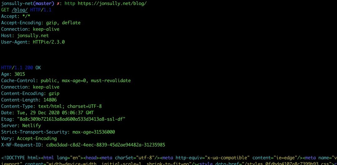 A command line request to this website's blog page with a trailing slash, not getting redirected