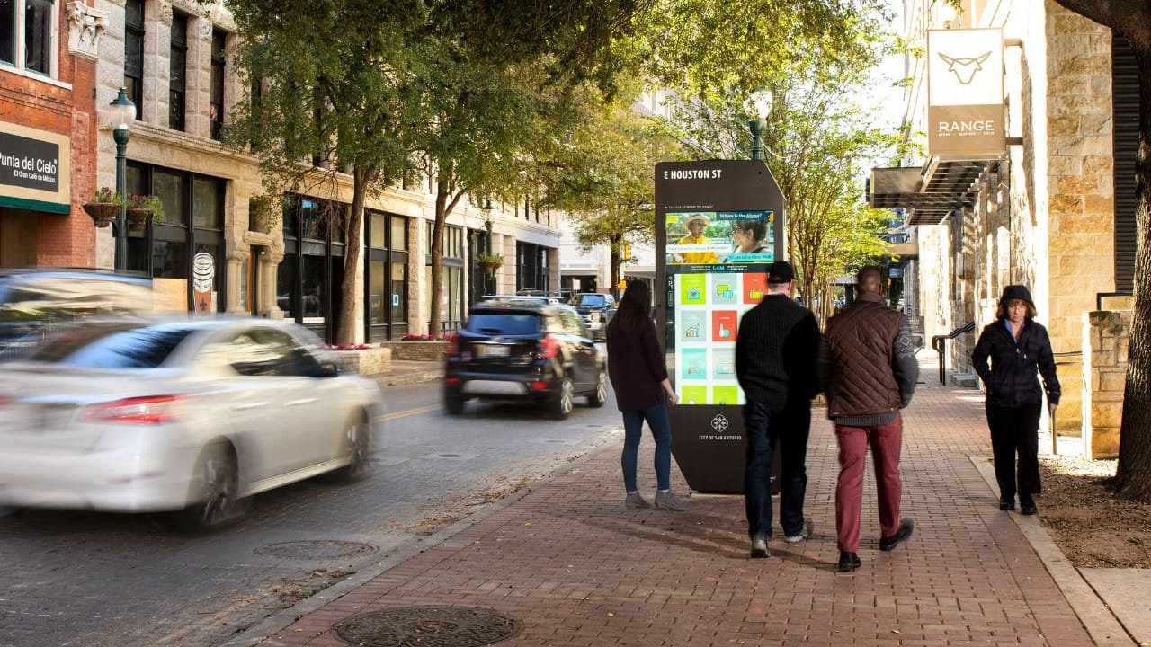 An IKE smart kiosk in the sidewalk in San Antonio, Texas
